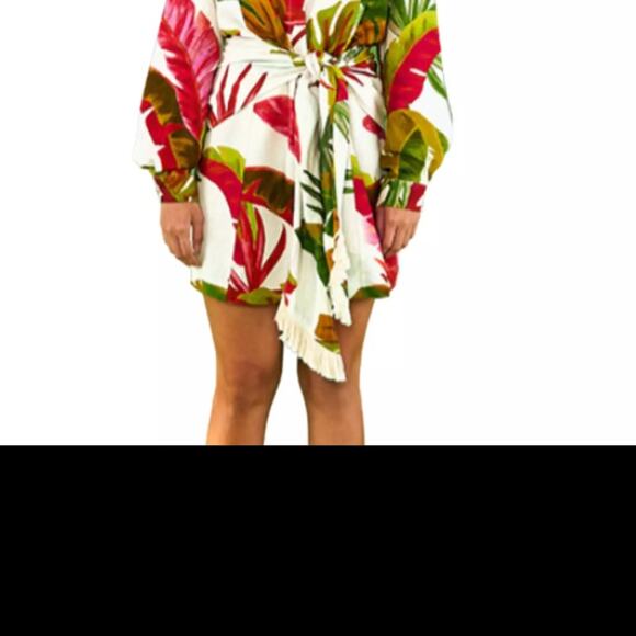 FARM RIO Spring Forest Long Sleeve Linen Blend Minidress In Multi XSmall - Picture 2 of 10